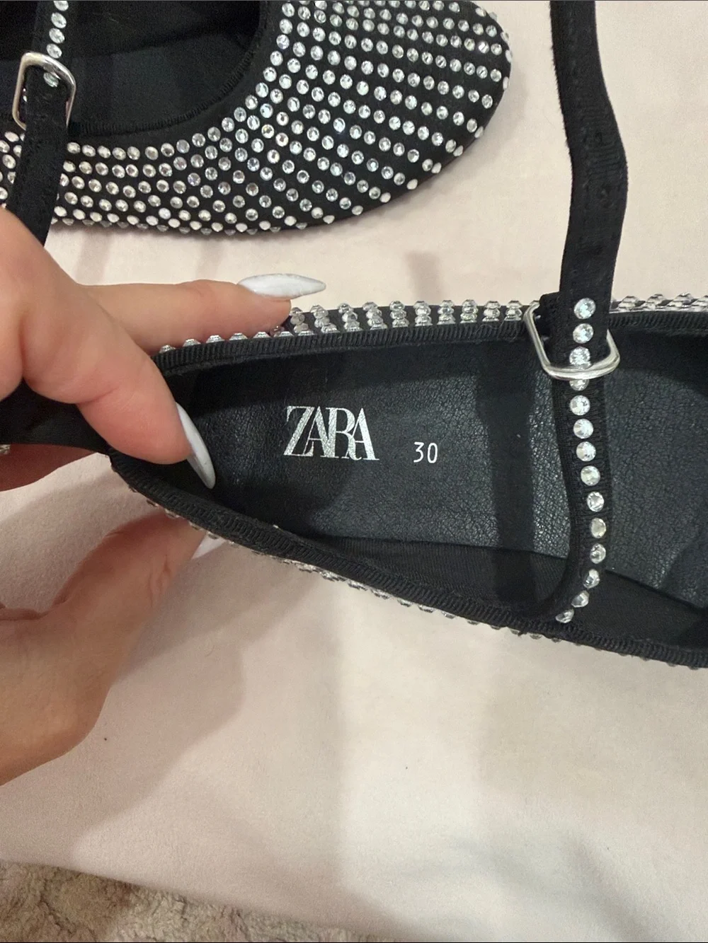 Zara girls Black Crystal-Studded Mary Jane Flats